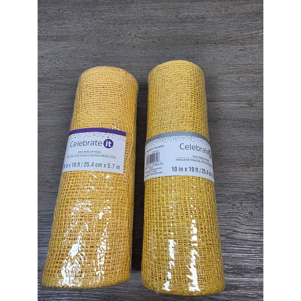Lot of Two (2) Rolls 10" by 19' Daffodil Poly Burlap Mesh by Celebrate It NEW